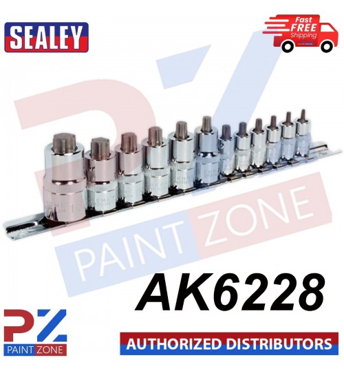 Sealey AK6228 TRX-Star Socket Bit Set 12pc Stubby 1/4", 3/8" & 1/2"Sq Drive